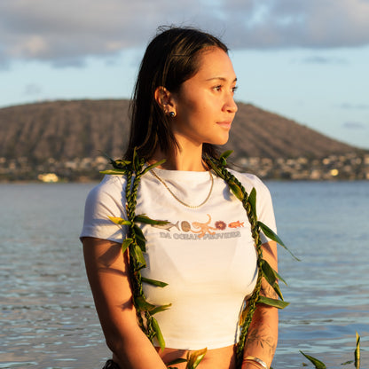 Hawaii Provides Pt 2- Colored Ocean White Cropped Baby Tee