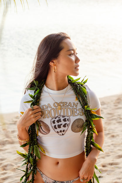 Hawaii Provides Pt 2- Colored Shells White Cropped Baby Tee