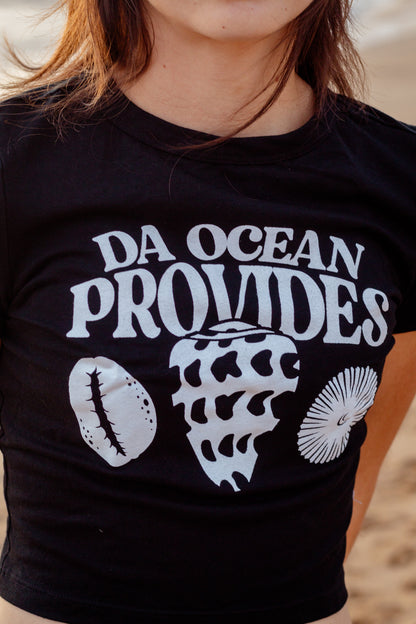 Hawaii Provides-Shells Black Cropped Baby Tee