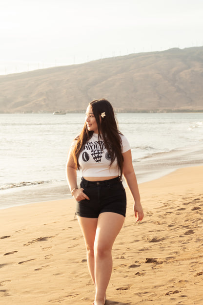 Hawaii Provides-Shells White Cropped Baby Tee