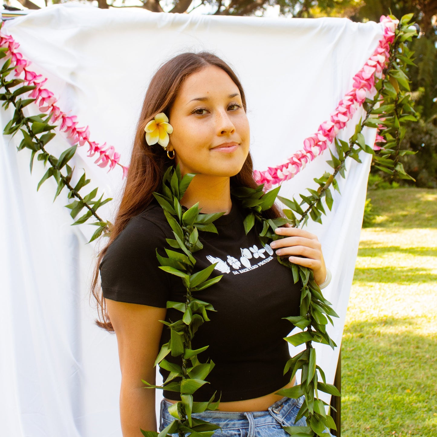 Hawaii Provides- Backyard Black Cropped Baby Tee