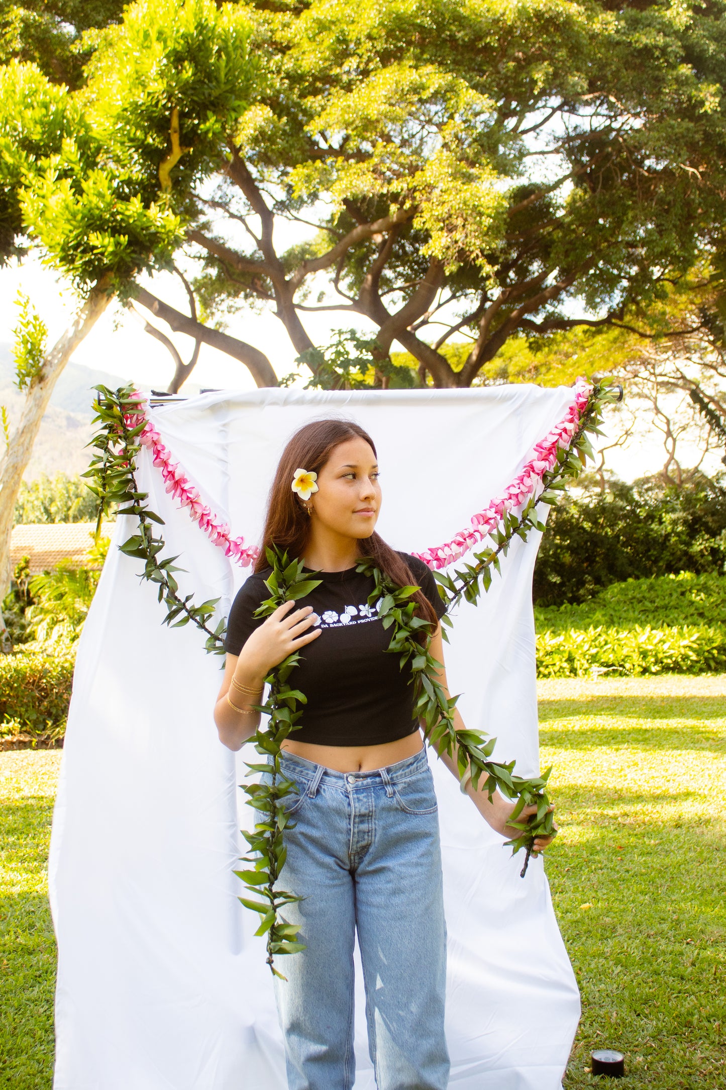 Hawaii Provides- Backyard Black Cropped Baby Tee