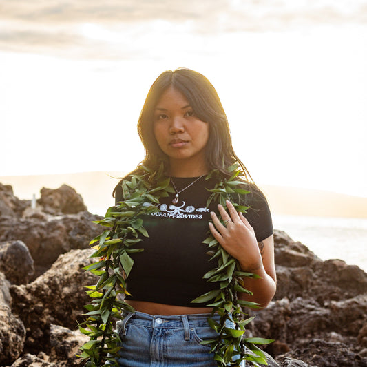 Hawaii Provides-Ocean Provides Black Cropped Baby Tee