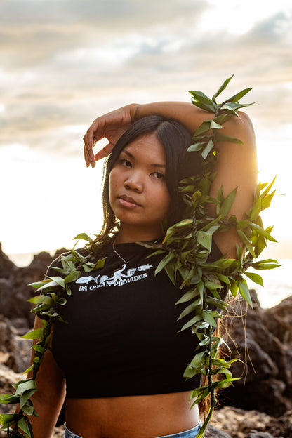 Hawaii Provides-Ocean Provides Black Cropped Baby Tee