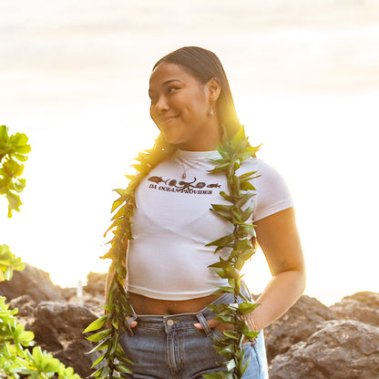 Hawaii Provides-Ocean Provides White Cropped Baby Tee