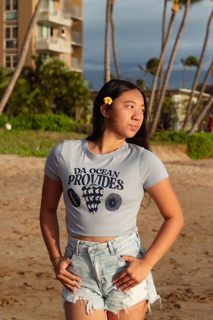 Hawaii Provides-Shells Baby Blue Cropped Baby Tee